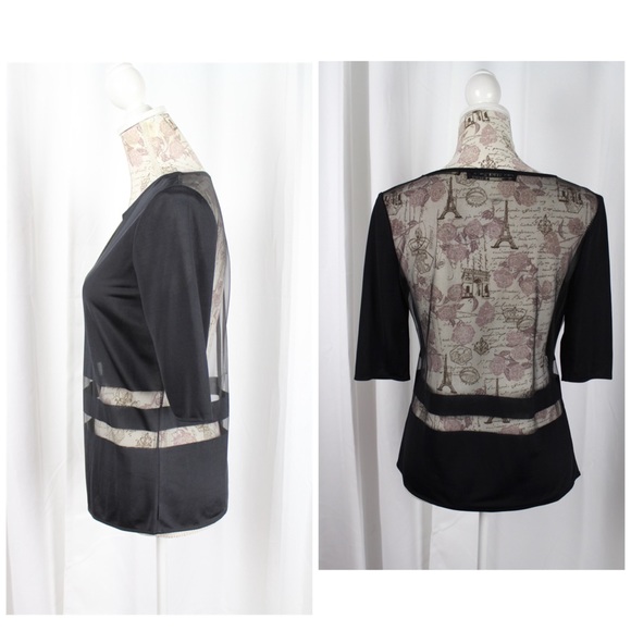 SOLD. All Saints Robyn Devore Top Black Sheer Stripe 6 - Picture 7 of 8